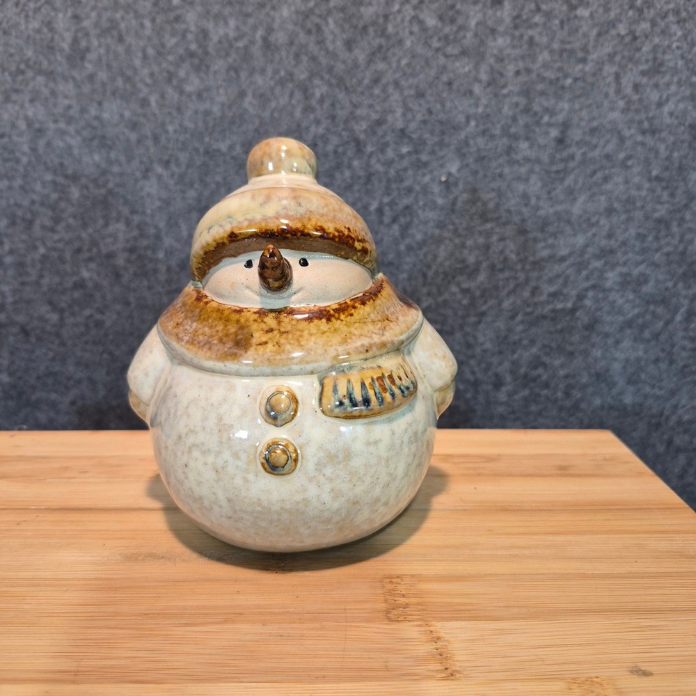 Vtg Kirklands Potter's Garden Saint Nicholas Glazed Stoneware Snowman cottage